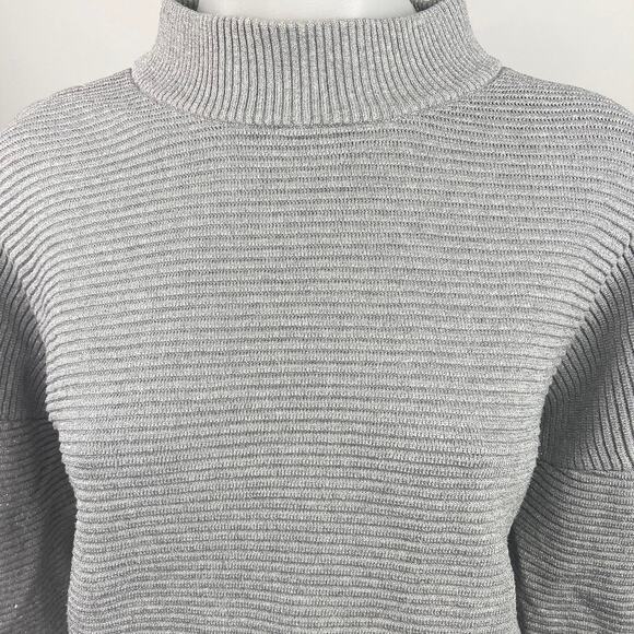 H&M Silver Metallic Gray Knit Turtleneck Oversized Pullover Sweater Top Size L - Picture 4 of 7
